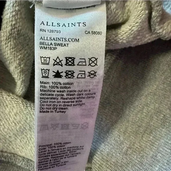 All Saints Bella Asymmetric Cowl Zip Sweatshirt gray medium oversized trendy