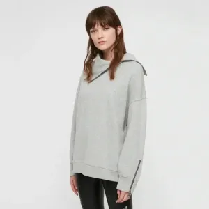 All Saints Bella Asymmetric Cowl Zip Sweatshirt gray medium oversized trendy