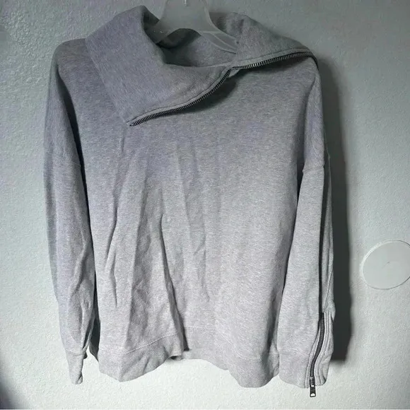 All Saints Bella Asymmetric Cowl Zip Sweatshirt gray medium oversized trendy