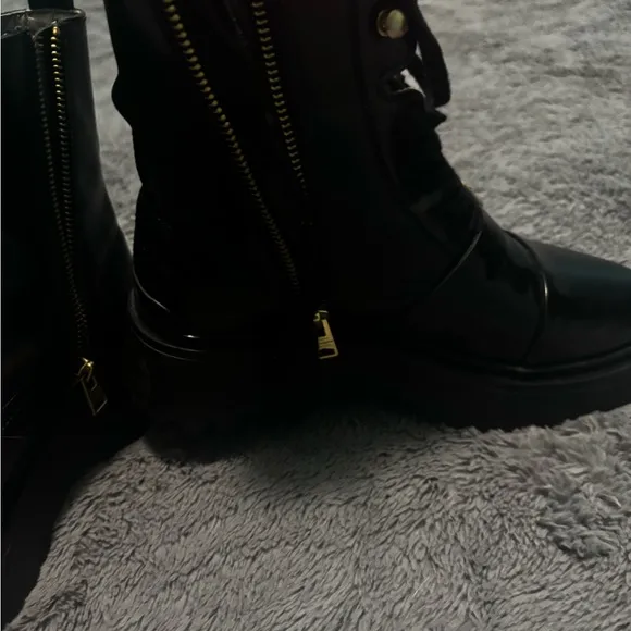 All Saints Black Lace Up Boots with Glossy Finish