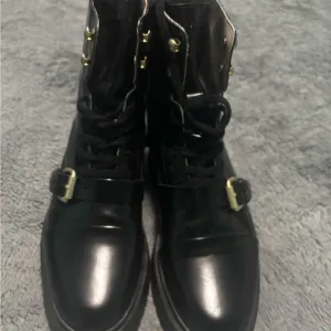 All Saints Black Lace Up Boots with Glossy Finish