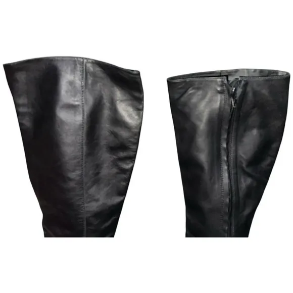 All Saints Black Leather Over-the-Knee Wedge Boots Women’s Size 39 (US 8-8.5)‎