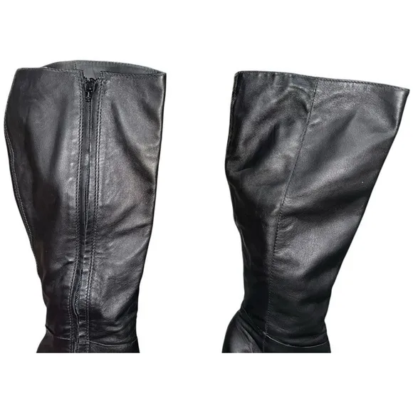 All Saints Black Leather Over-the-Knee Wedge Boots Women’s Size 39 (US 8-8.5)‎