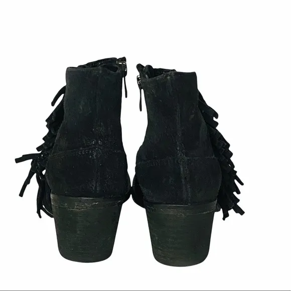 All Saints Bonny West Black Suede Fringed Booties Boots Size 5 / 36