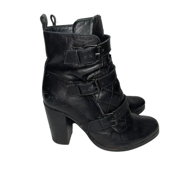 All Saints Buckle Up Leather Boots Size 7.5/ EU 38