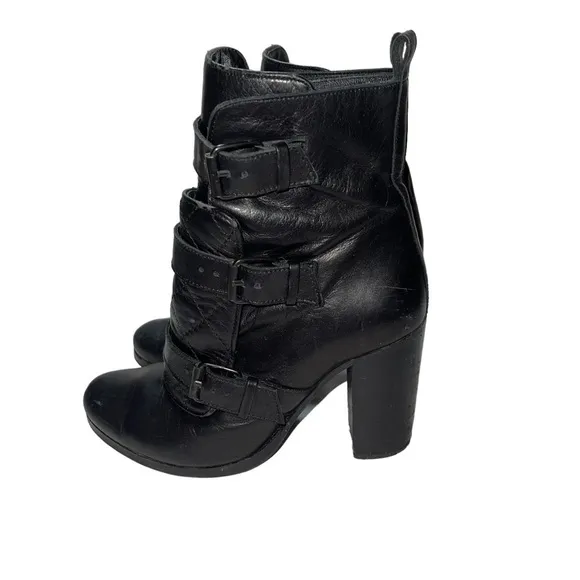 All Saints Buckle Up Leather Boots Size 7.5/ EU 38