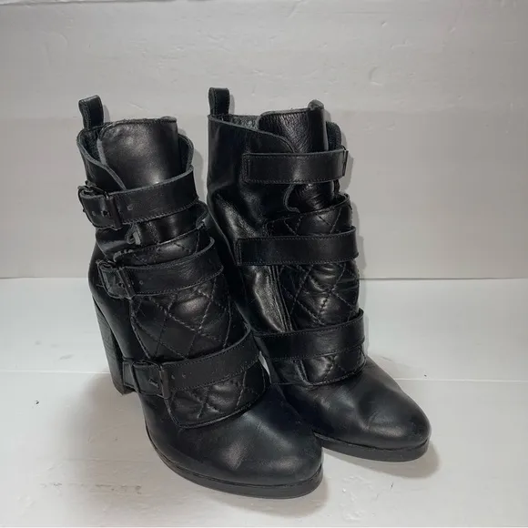 All Saints Buckle Up Leather Boots Size 7.5/ EU 38