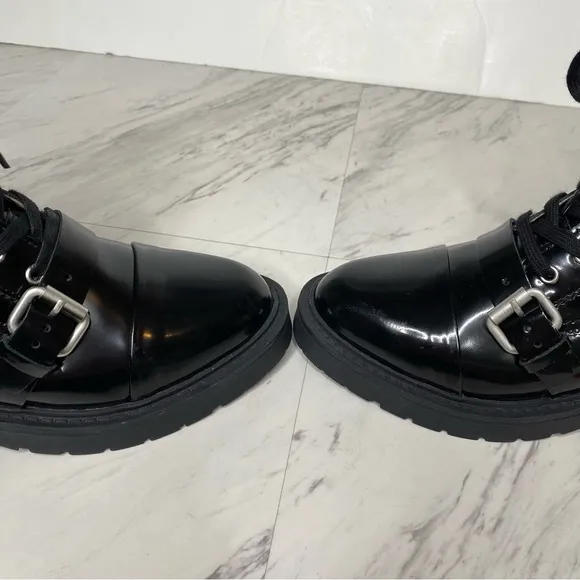 All Saints Donita Black Patent Lace Up Combat Boot 6