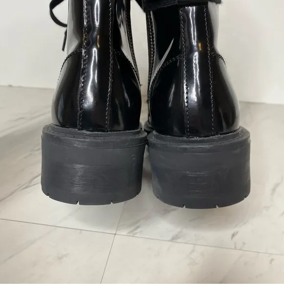 All Saints Donita Black Patent Lace Up Combat Boot 6