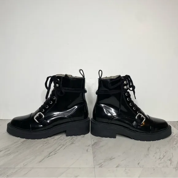 All Saints Donita Black Patent Lace Up Combat Boot 6