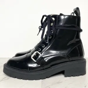All Saints Donita Black Patent Lace Up Combat Boot 6