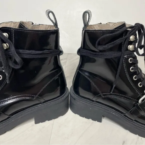 All Saints Donita Black Patent Lace Up Combat Boot 6