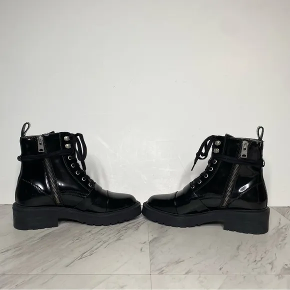 All Saints Donita Black Patent Lace Up Combat Boot 6