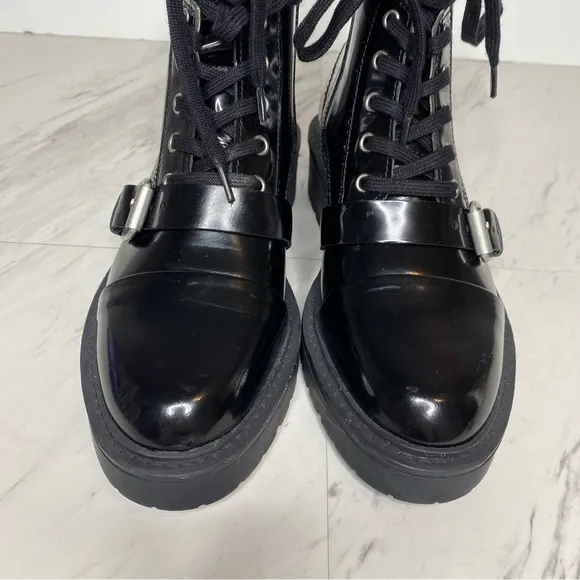 All Saints Donita Black Patent Lace Up Combat Boot 6