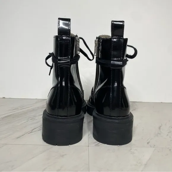 All Saints Donita Black Patent Lace Up Combat Boot 6