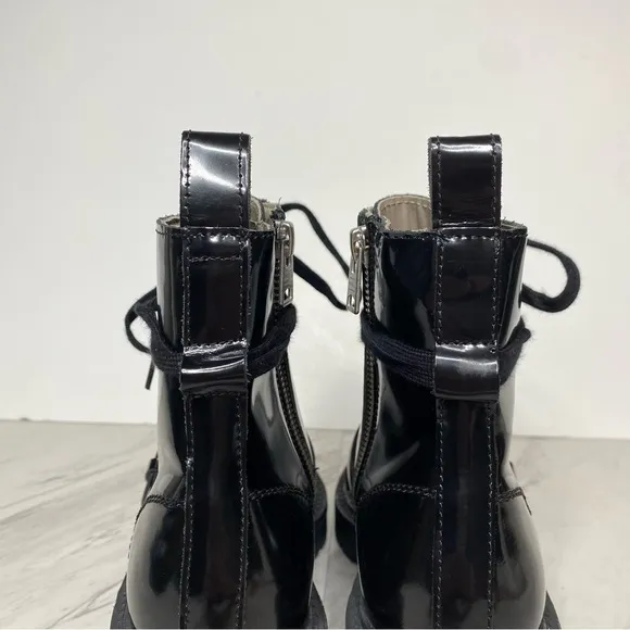 All Saints Donita Black Patent Lace Up Combat Boot 6