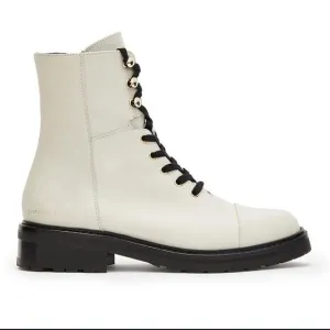 All Saints Dusty Leather Lace Up Combat Boots in White NWOB