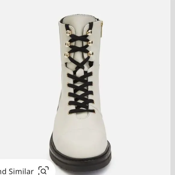 All Saints Dusty Leather Lace Up Combat Boots in White NWOB