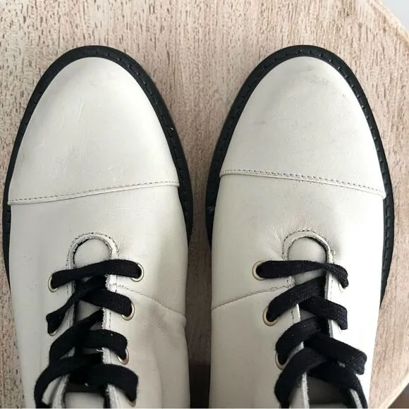 All Saints Dusty Leather Lace Up Combat Boots in White NWOB