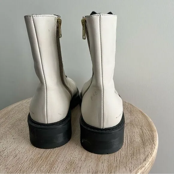 All Saints Dusty Leather Lace Up Combat Boots in White NWOB