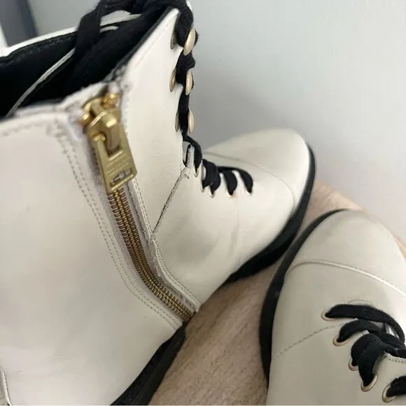 All Saints Dusty Leather Lace Up Combat Boots in White NWOB