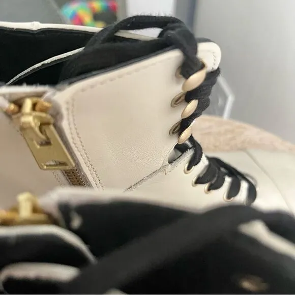 All Saints Dusty Leather Lace Up Combat Boots in White NWOB