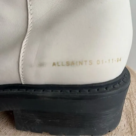 All Saints Dusty Leather Lace Up Combat Boots in White NWOB