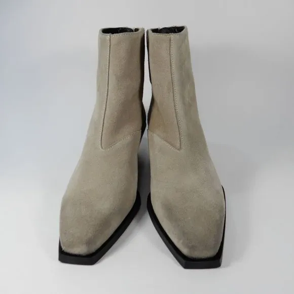 All Saints Lenora Heeled Ankle Boots Size 37 6.5 7 Stone Suede Leather NEW $349