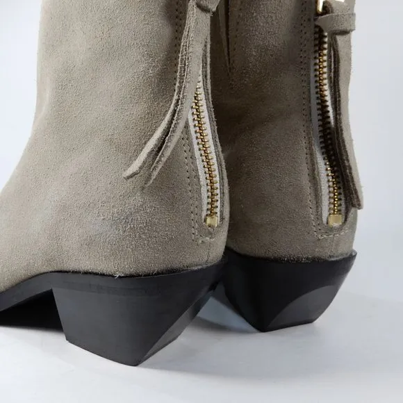 All Saints Lenora Heeled Ankle Boots Size 37 6.5 7 Stone Suede Leather NEW $349