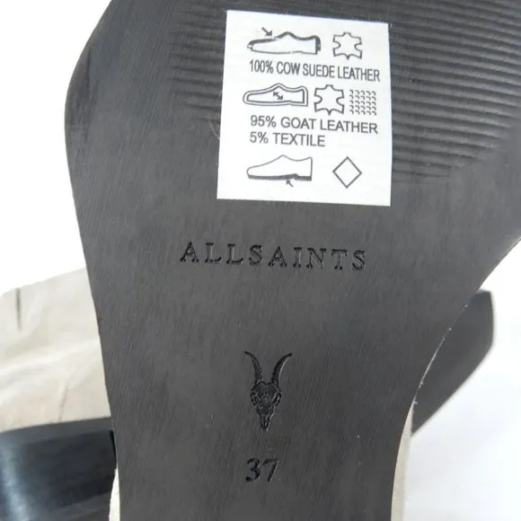 All Saints Lenora Heeled Ankle Boots Size 37 6.5 7 Stone Suede Leather NEW $349