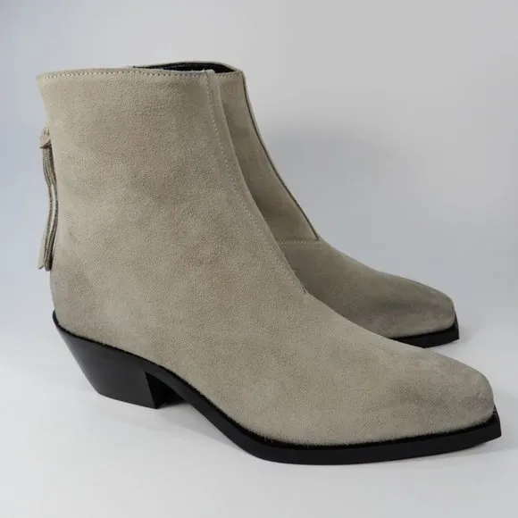 All Saints Lenora Heeled Ankle Boots Size 37 6.5 7 Stone Suede Leather NEW $349