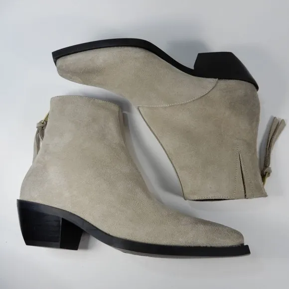 All Saints Lenora Heeled Ankle Boots Size 37 6.5 7 Stone Suede Leather NEW $349