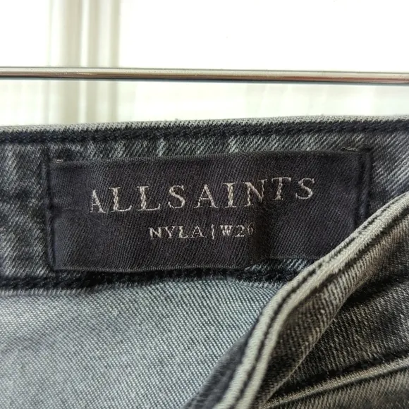 All Saints Nyla Classic High Waisted Ankle Cropped Skinny Jeans Faded Black 26
