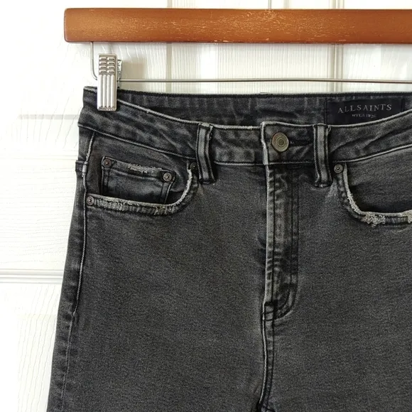 All Saints Nyla Classic High Waisted Ankle Cropped Skinny Jeans Faded Black 26