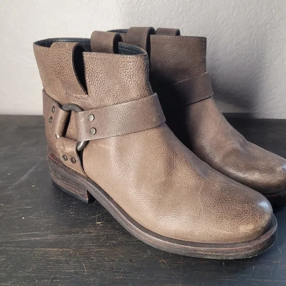 All Saints Obert Harness Moto Biker Leather Slip On Boots