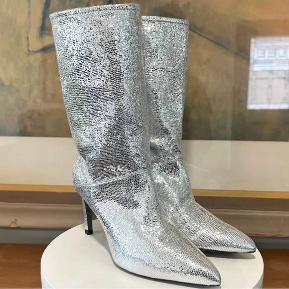 🌹ALL SAINTS🌹 Orlana Heeled Shimmer Leather Boots Size: 8