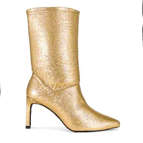 All Saints Orlana Shimmer Leather Boots Metallic Gold Slouch