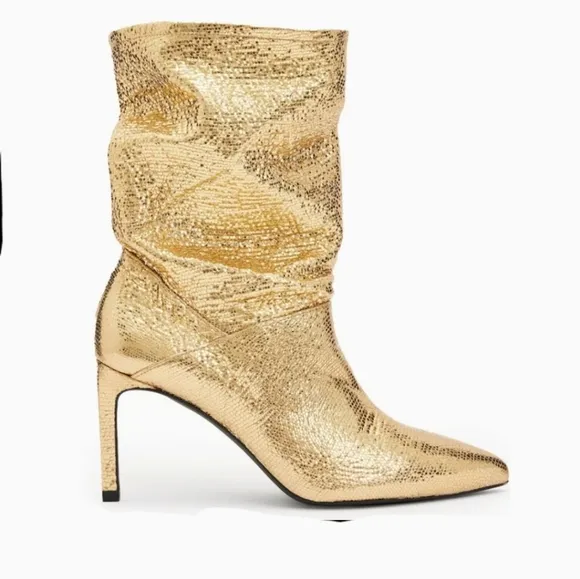 All Saints Orlana Shimmer Leather Boots Metallic Gold Slouch