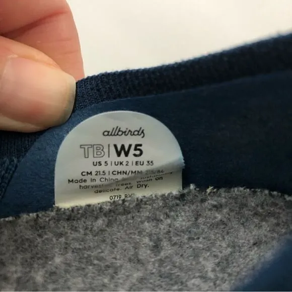 Allbirds blue Tree Breezers in woman’s size 5 slip on flexible flats wool