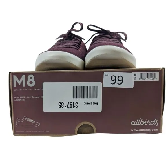 Allbirds Mens Wool Piper Hazy Burgundy Mens 8 Sneakers Sustainable Casual Shoe