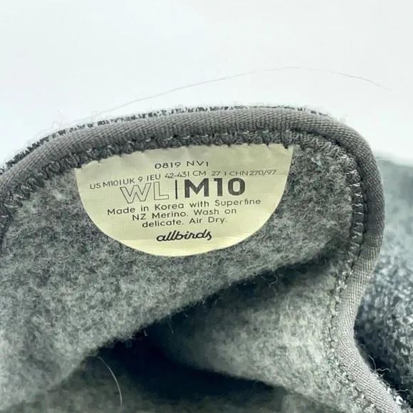 Allbirds NZ Merino Wool Gray Slip On Loafers Loungers 0819-NV1 Men's Size M10