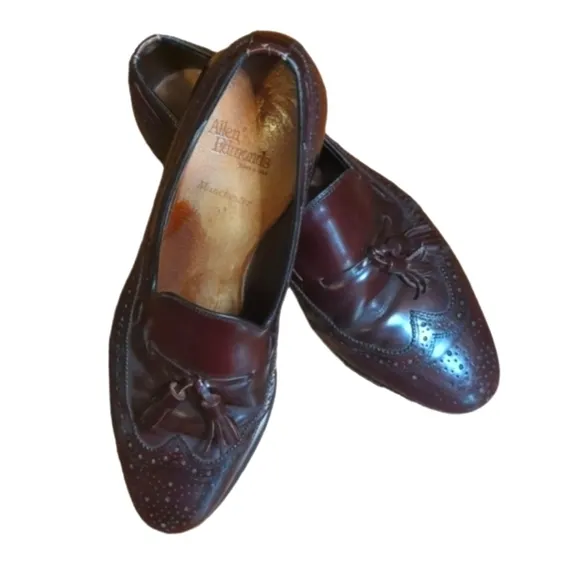 Allen Edmonds Manchester leather slip on tassel cordovan wing tip loafers Sz 9.5