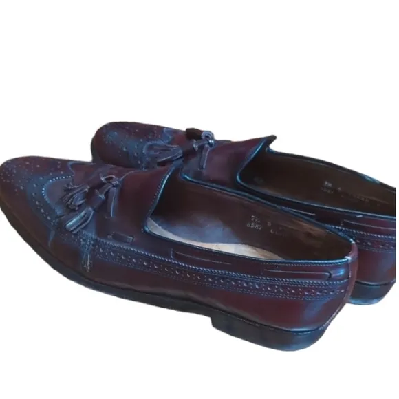 Allen Edmonds Manchester leather slip on tassel cordovan wing tip loafers Sz 9.5