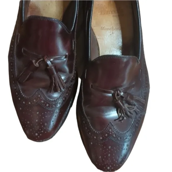 Allen Edmonds Manchester leather slip on tassel cordovan wing tip loafers Sz 9.5