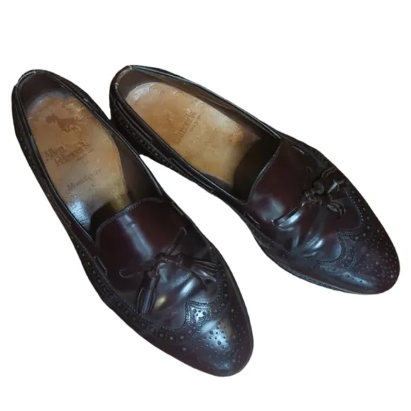 Allen Edmonds Manchester leather slip on tassel cordovan wing tip loafers Sz 9.5