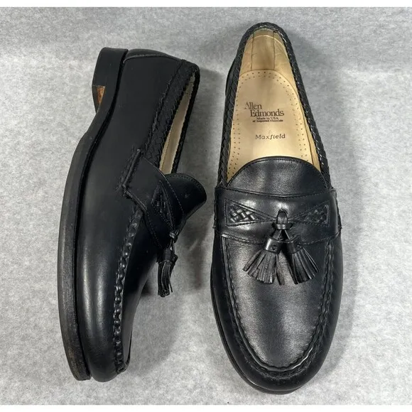 Allen Edmonds Maxfield Mens 11 D Black Tassel Loafers Shoes Leather Made in USA