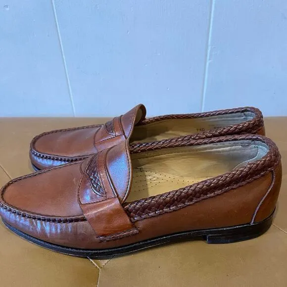 ALLEN EDMONDS Mens Newcastle moc-toe 2-tone penny loafers‎ in cognac Size 9.5 D