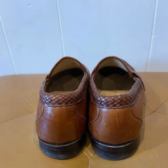ALLEN EDMONDS Mens Newcastle moc-toe 2-tone penny loafers‎ in cognac Size 9.5 D