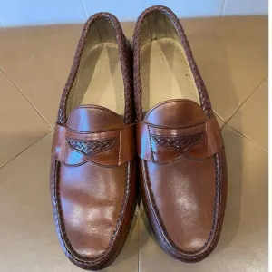 ALLEN EDMONDS Mens Newcastle moc-toe 2-tone penny loafers‎ in cognac Size 9.5 D