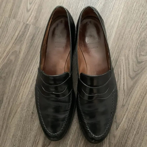 Allen Edmonds Randolph Penny Loafers Black Almond Toe Leather Mens 15 B